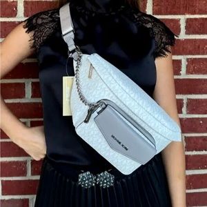 MICHAEL KORS MAISIE 2-In-1 Large Waistpack Fannypack Belt Bag White MK Signature